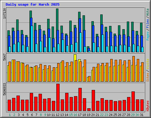 Daily usage for March 2025